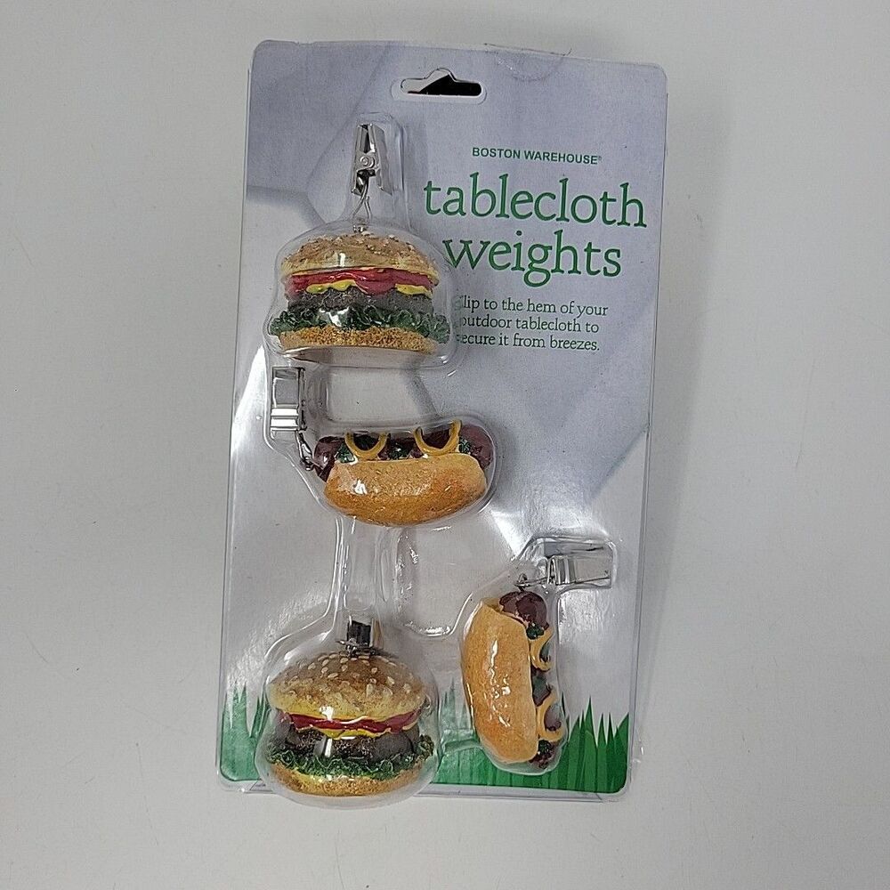 2002 Boston Warehouse Tablecloth Weights 4 Burger Hot Dog BBQ Picnic NOS Summer